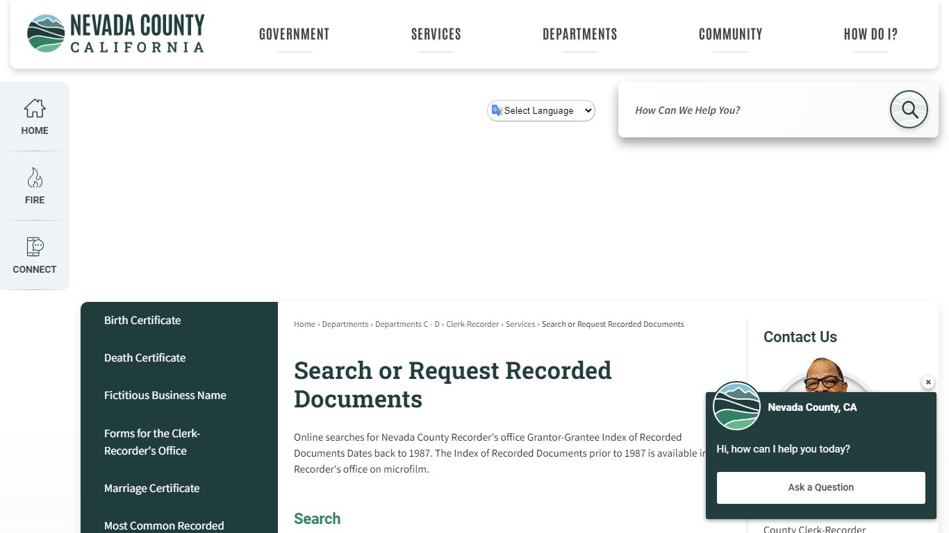 Search or Request Recorded Documents | Nevada County, CA